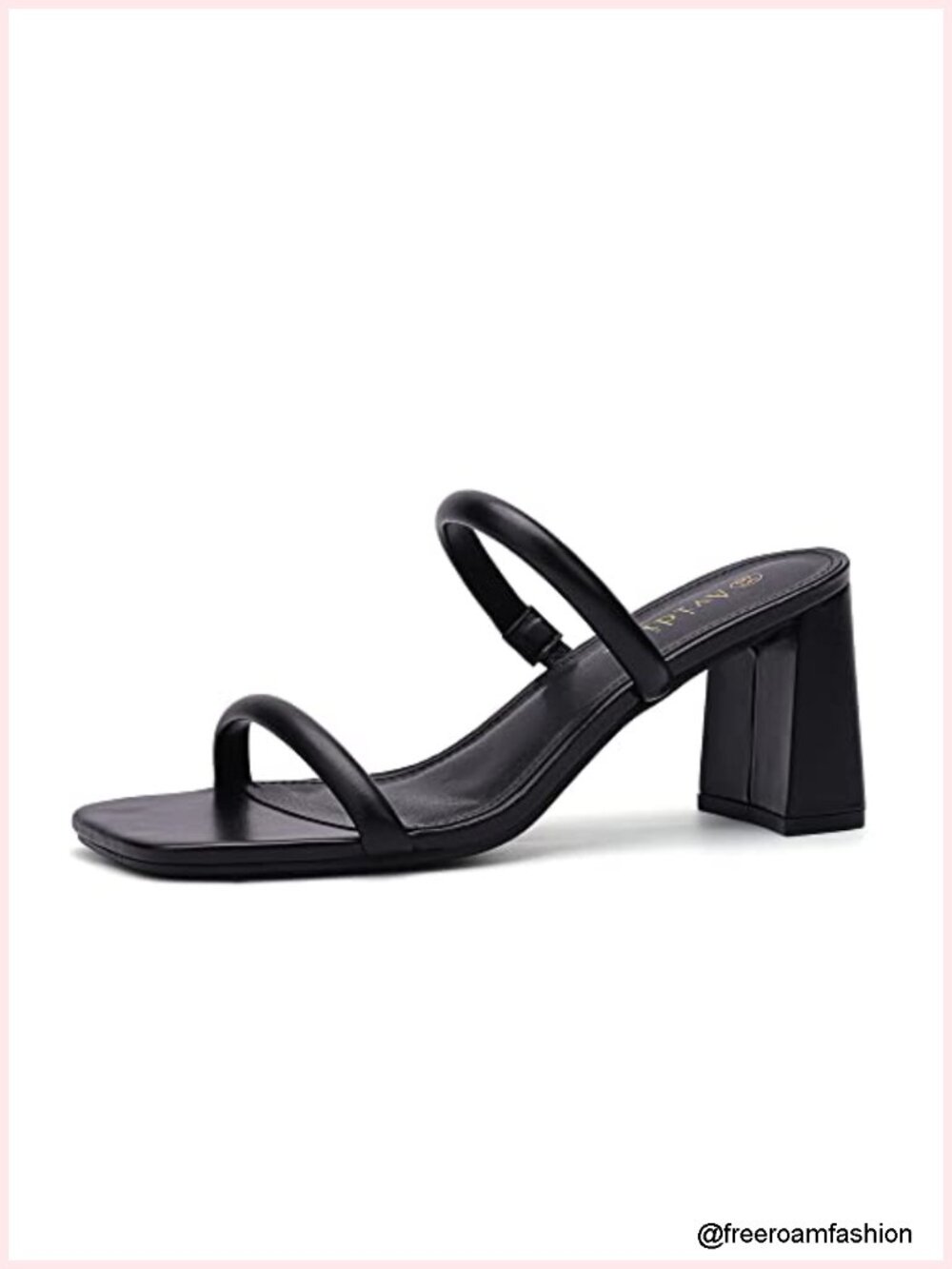 Square Toe Chunky Heel Sandals Slip On Leather Double Strap Mules Mid Heels